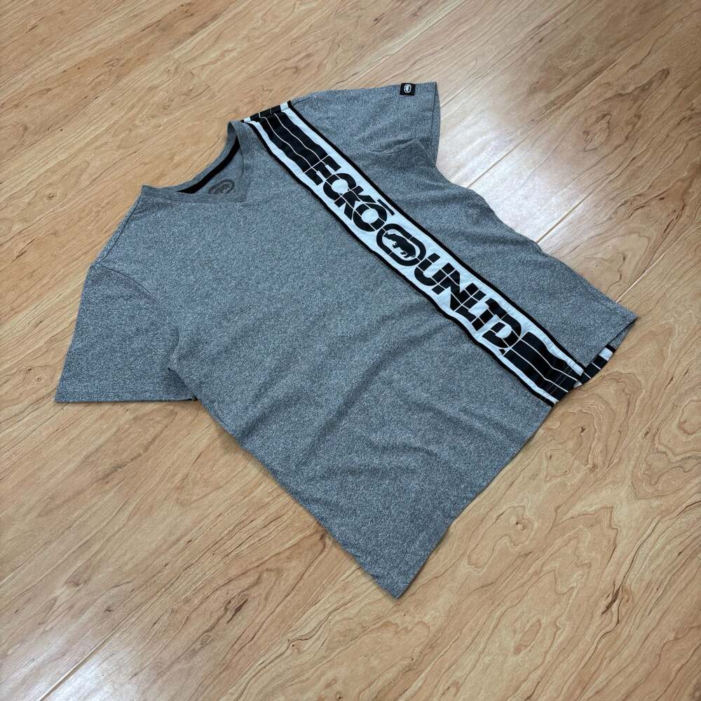 Ecko Unltd. Short Sleeve Gray Heather V-Neck Shirt with Logo Tape Stripe Size S